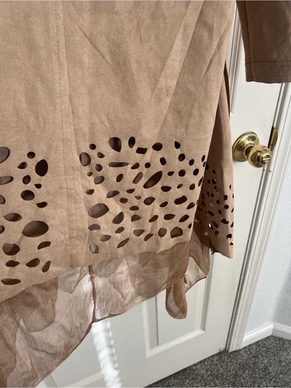 Simply Couture Boho Faux Suede Cutout Duster Jacket XL Taupe Western - Picture 8 of 10